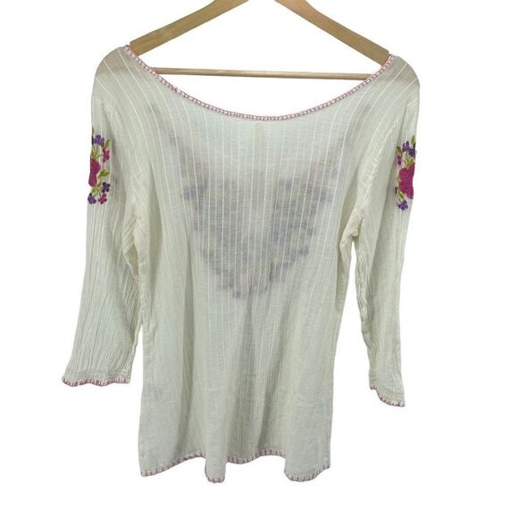 Roper Womens Blouse Top Embroidered 100% Cotton White Purple Medium - Picture 13 of 13